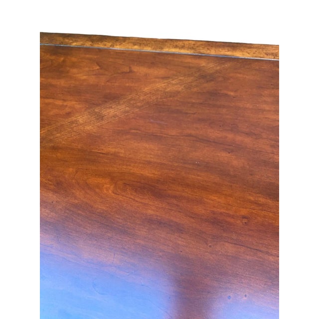 Industrial Bernhardt Repertoire Diamond Inlay Wood Cocktail Coffee Table on Metal Hand-Forged Scrolled Base For Sale - Image 3 of 5