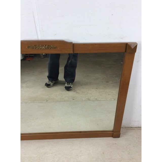 Mid Century Modern Long Rectangular Wall Mirror With Brass Accented Wood Frame For Sale In Philadelphia - Image 6 of 15