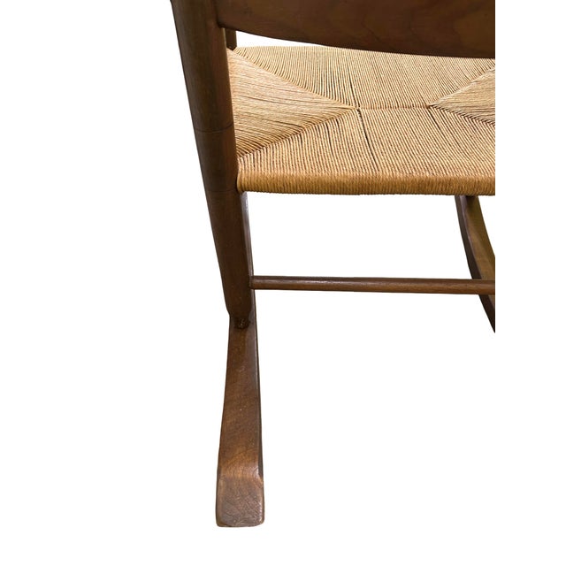 Mid 20th Century Handmade North Carolina Ladder-Back Rocking Chair With Woven Rush Seat For Sale - Image 6 of 7
