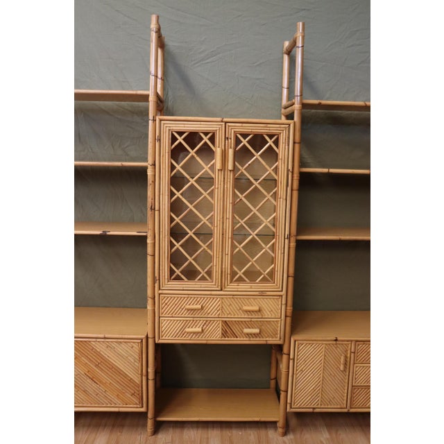 Wood Large Italian Rattan and Bamboo Bookcase, 1960s For Sale - Image 7 of 11