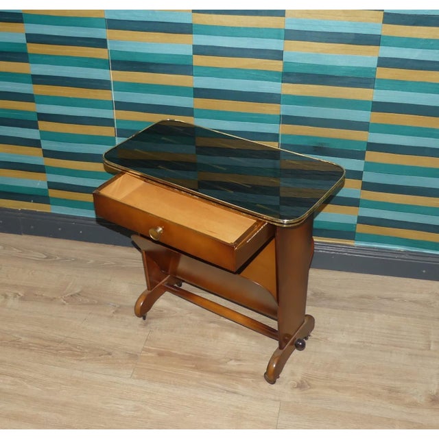 1950s Side Table with Newspaper Stand and Glass Top, 1950s For Sale - Image 5 of 11
