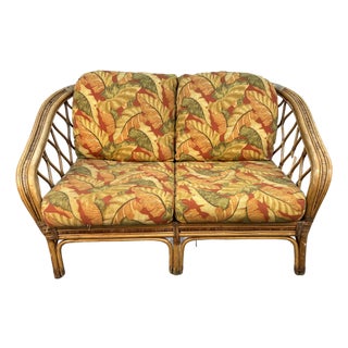 Vintage Floral Bentwood and Rattan Loveseat For Sale