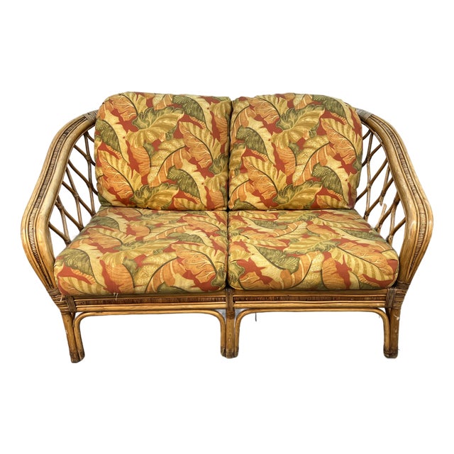 Vintage Floral Bentwood and Rattan Loveseat For Sale