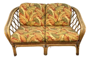 Vintage Floral Bentwood and Rattan Loveseat