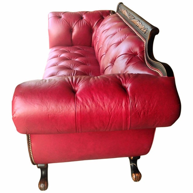 Animal Skin 1960s Old Hickory Tannery Red Tufted-Leather Loveseat For Sale - Image 7 of 11