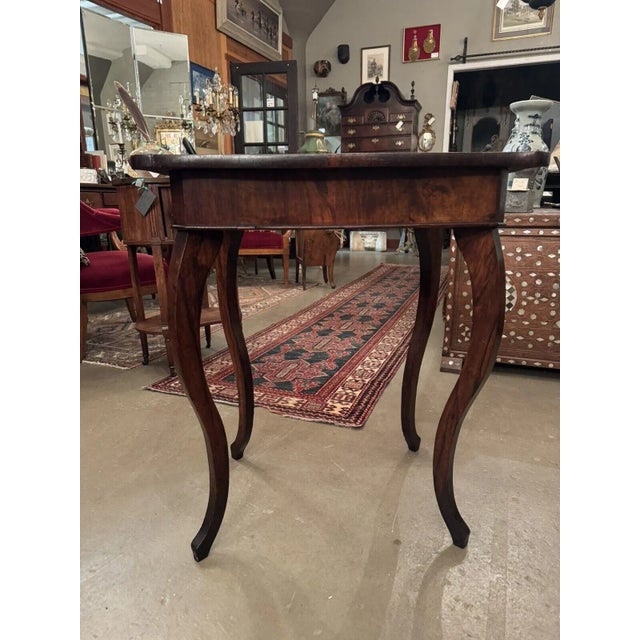 19th Century French Fitted Drawer Mahogany Side Table with Cabriole Legs. Brass escutcheon pencil drawer. Simple square...