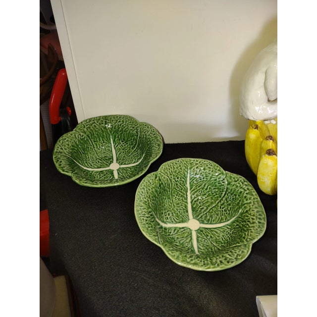 1970s Vintage Portuguese Green Cabbage Serving Bowls - a Pair For Sale - Image 5 of 5