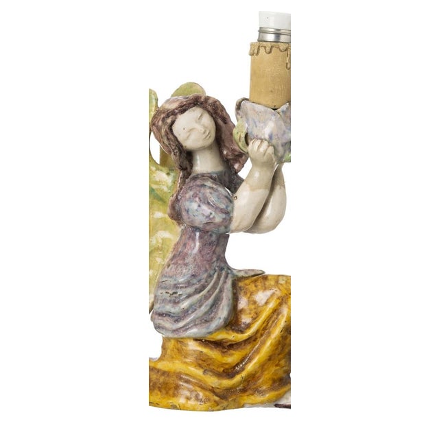 Angel Lamp and Candlesticks Boys in Earthenware by Maria Luísa Fragoso, Set of 3 For Sale - Image 6 of 8