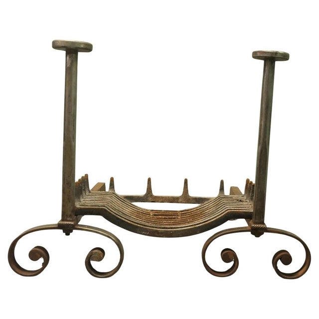 Gold Large Heavy Iron Andirons and Fire Grate, Set of 3 For Sale - Image 8 of 8