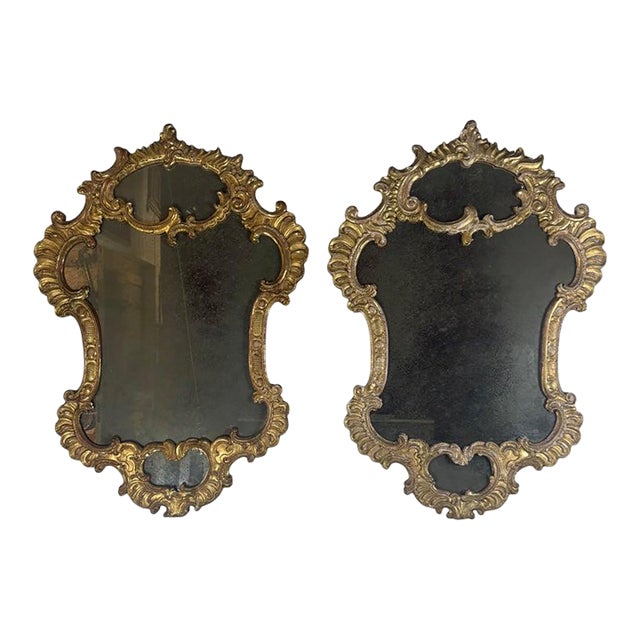 Pair of Italian Rococo Revival Giltwood Mirrors, Circa 1850–1870 For Sale
