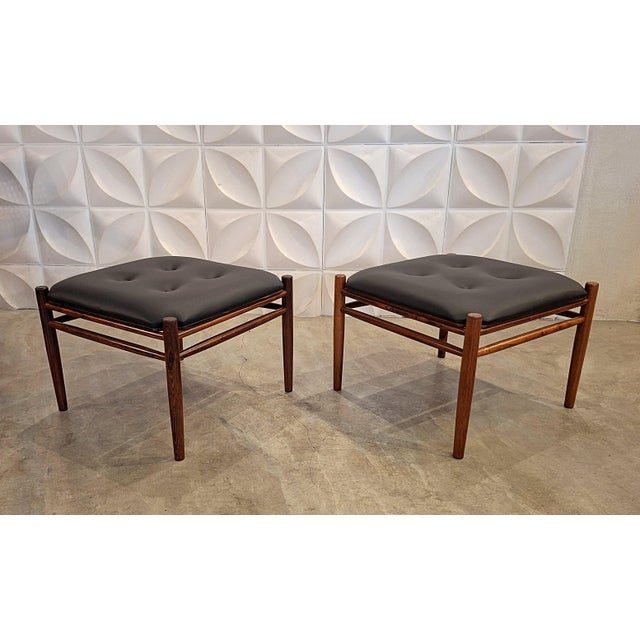 Indian Rosewood and Leather Reversible Stools by Alf Svensson for Bodafors, 1960s, Set of 2 For Sale - Image 12 of 12
