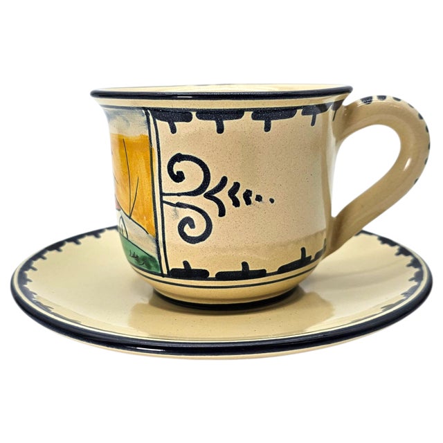 Vintage Corso Dei Fiori Casolare Cups & Saucers Set of 8 Italian Maiolica Painted For Sale - Image 10 of 18