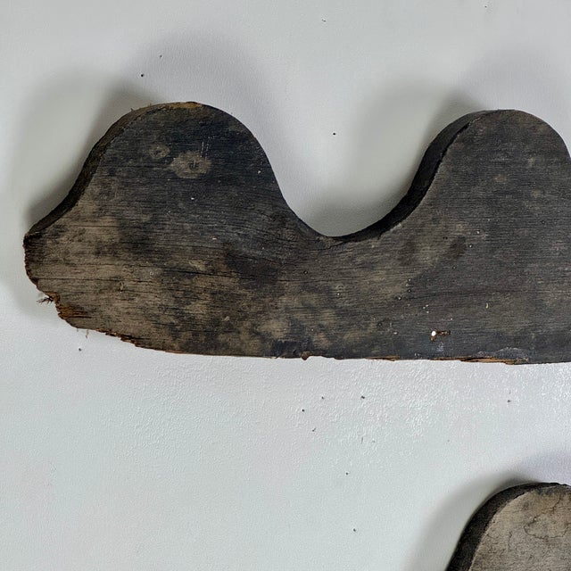 Charcoal Set of 4 Vintage Architectural Salvaged Wood Wall Elements With Waves Design For Sale - Image 8 of 10