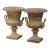 Pair of Early 20th Century French Painted Iron Urns With Figural Mask Handles For Sale