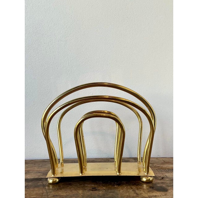 Vintage Brass Newspaper Rack After Dorothy Draper For Sale In West Palm - Image 6 of 12