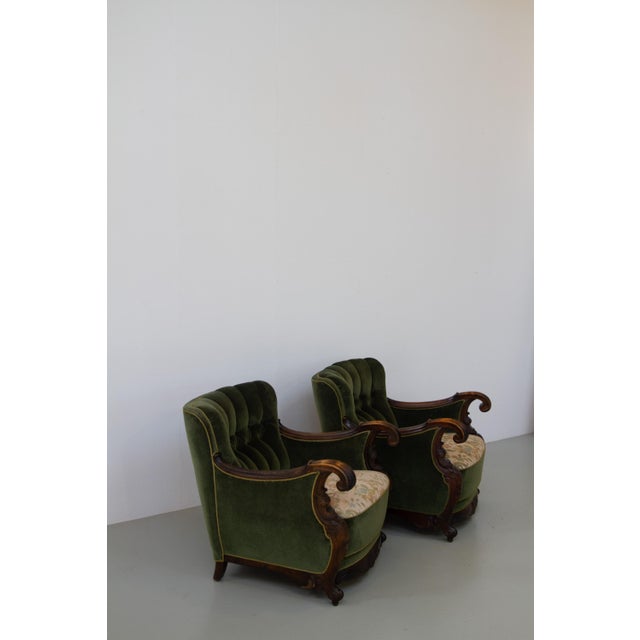 Danish Carved Lounge Chairs in Green Velvet, 1920s, Set of 2 For Sale - Image 14 of 18