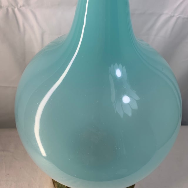 Glass Vintage 1960s Mid-Century Modern Tiffany Blue Murano Opaline Glass Table Lamp For Sale - Image 7 of 8