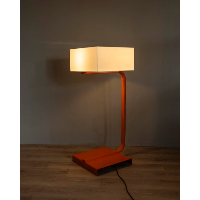 Vintage Space Age Italian Orange Metal and Acrylic Glass Floor Lamp, 1970s For Sale - Image 4 of 15