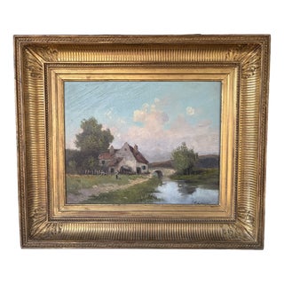 Th Linsyer, Lively Landscape by a River, 1890s-1910s, Oil on Canvas, Framed For Sale