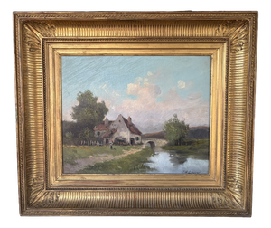 Th Linsyer, Lively Landscape by a River, 1890s-1910s, Oil on Canvas, Framed