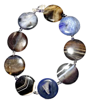 Gemstone Necklace From Botswana Africa Large Luminous Disc Beads in Blues, Sepias With Crystal Druzy, Outstanding