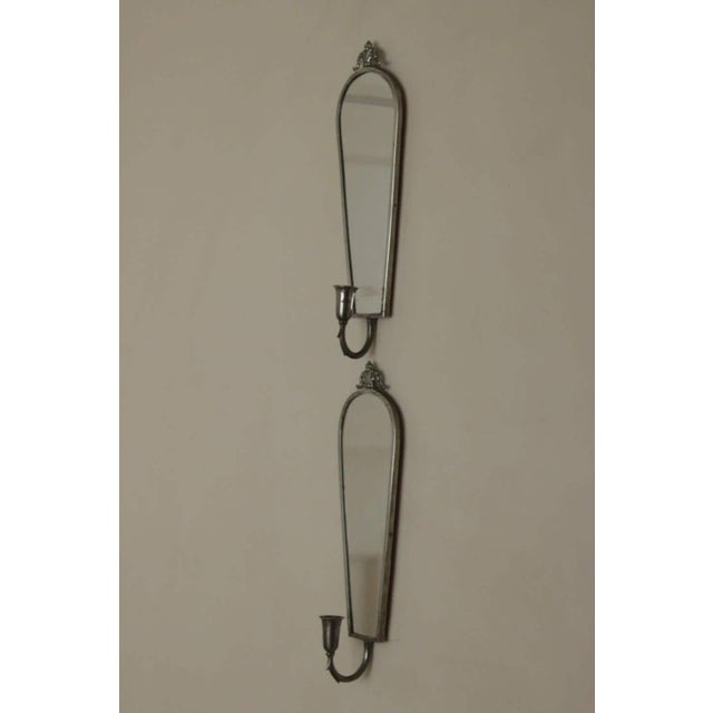 Metal Mid-Century Swedish Pewter Sconces with Mirrors from Svenskt Tenn, Set of 2 For Sale - Image 7 of 18