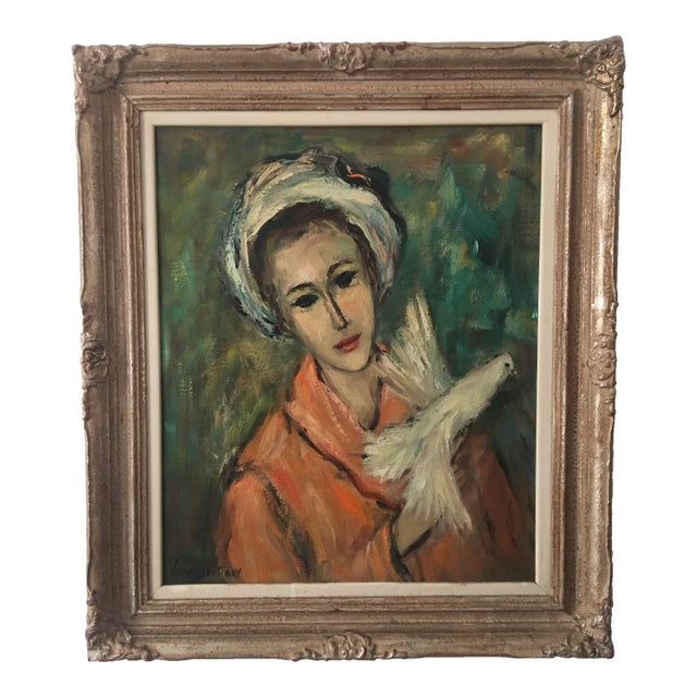 Early 1900s Lisa Giambastiani Portrait Painting, Framed For Sale