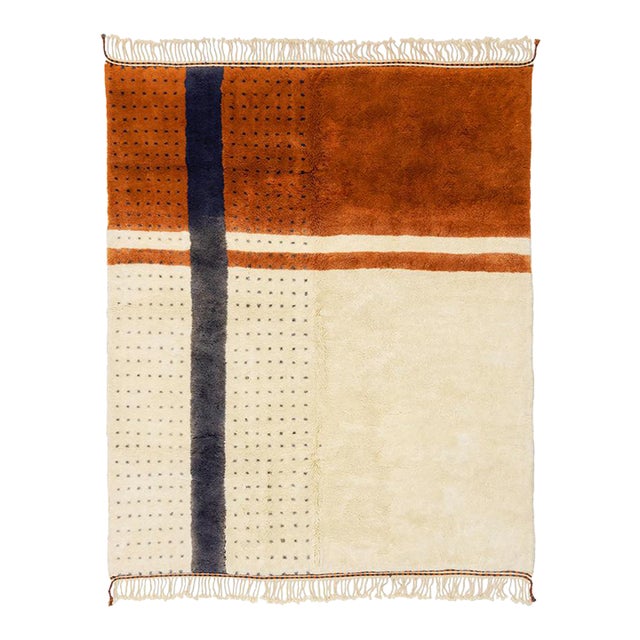 Modern Color-Block Hand-Knotted Moroccan Wool Rug | 10'2" X 8'3" | One of a Kind For Sale