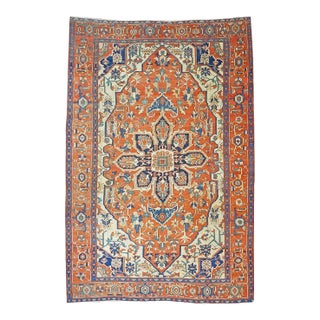 Antique Persian Serapi 10x15 Rust & Navy Handmade Area Rug #1140796 For Sale