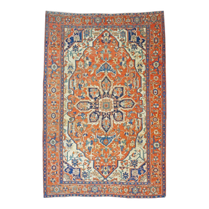 Antique Persian Serapi 10x15 Rust & Navy Handmade Area Rug #1140796