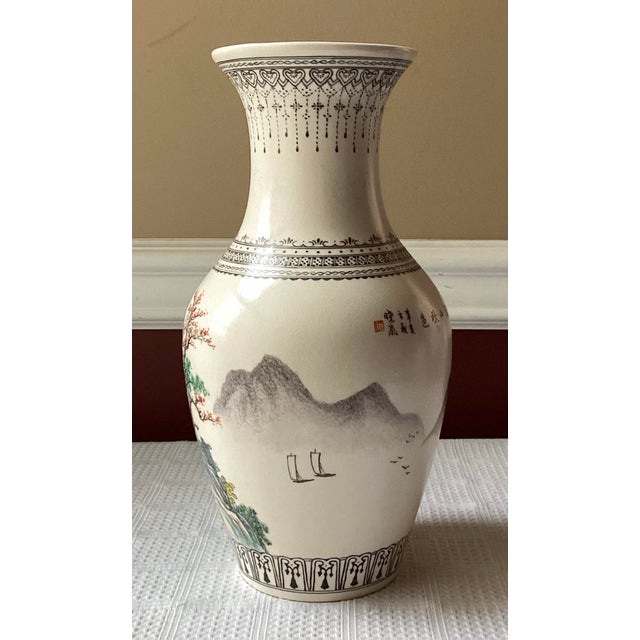Chinese Vintage Chinese Porcelain Hand Painted Vase, Inscribed & Marked, 11" Tall For Sale - Image 3 of 12
