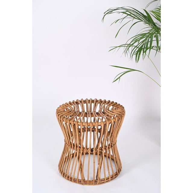Wood Mid-Centery Italian Bamboo and Rattan Stool from Boncina, 1960s For Sale - Image 7 of 15