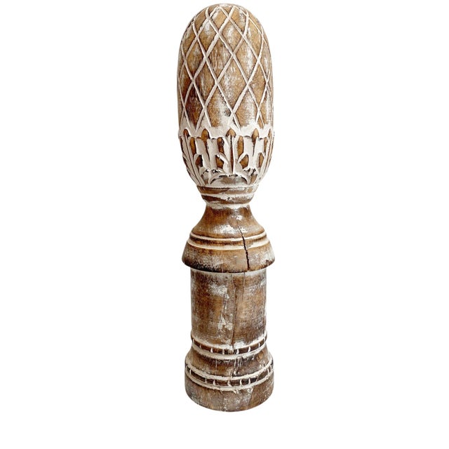 1990s White Washed Carved Wooden Finial Shelf Decor For Sale - Image 4 of 4