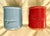 TWO GLAZED MULTI-PURPOSE LA FERMIERE POTS - VALENTINES RED & PERIWINKLE BLUE CANDLES PLANTS CUSTARD YOGURT PANNA COTTA A...
