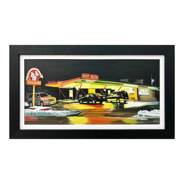 Route 66 Root Beer American Gas Station Painting - Unique Original Art by British Contemporary Artist, 2012 For Sale