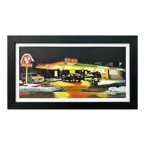 Route 66 Root Beer American Gas Station Painting - Unique Original Art by British Contemporary Artist, 2012