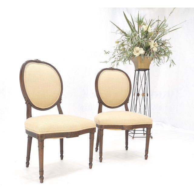 Pair of Finely Carved Walnut Cameo Back Louis XVi Side Fire Chairs New Upholster For Sale - Image 11 of 17