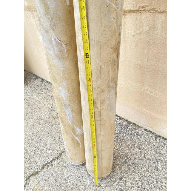 Beige Vintage Reclaimed Salvage Wooden Faux Marble Painted Column Pair For Sale - Image 8 of 12