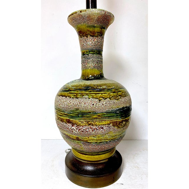 Metal Massive Danish Modern Green Earth Tone Studio Pottery Lamps With Globes - a Pair For Sale - Image 7 of 7