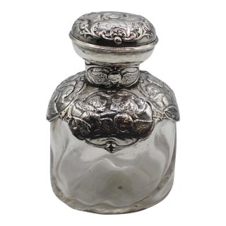 1898 English Sterling Silver and Blown Glass Scent Bottle For Sale
