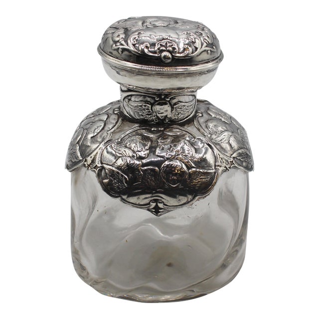 1898 English Sterling Silver and Blown Glass Scent Bottle For Sale