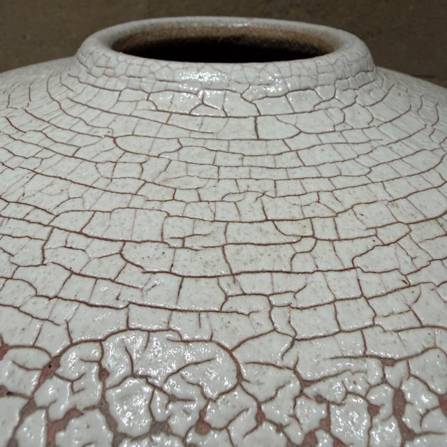 Handcrafted Ceramic Vase Vessel Textured Crawl or "Crackle" Glaze For Sale - Image 4 of 10