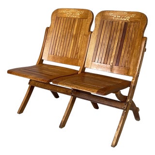 Italian Art Deco 2-Seater Folding Bench in Wood, 1930s For Sale