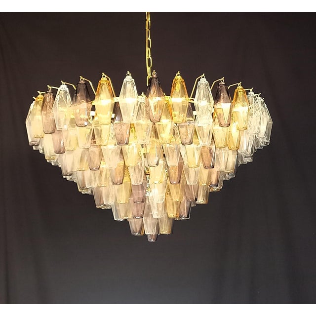 Art deco polyhedron chandelier, venini style, vintage 1960s. Handmade, blown murano polyhedron glass. Maestrale polyhedron...