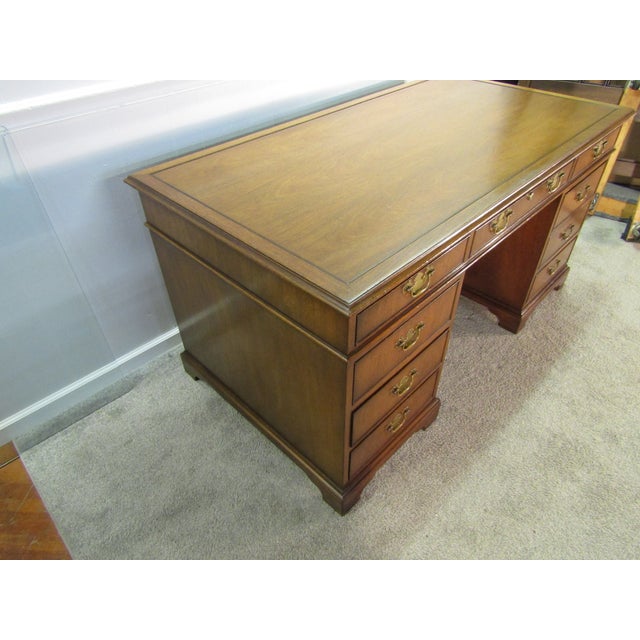 Item 87917 : Kittinger solid mahogany inlay executives desk. Age: 1970's. Details: Dovetailed drawers. Condition: Very...