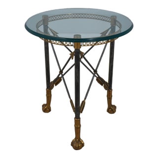 Regency Style Glass Top Steel & Brass Base Lamp Table For Sale