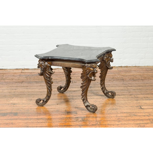 Mid 20th Century Bronze Side Table with Mythological Figures & Black Marble Top For Sale - Image 4 of 12