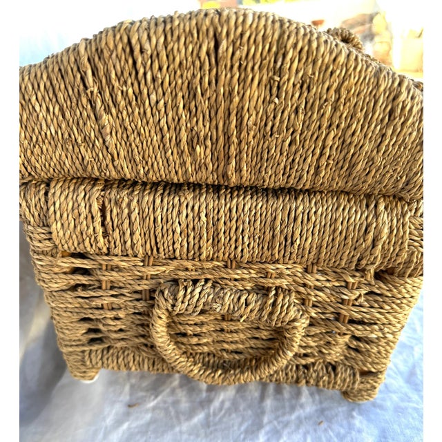 West Elm Vintage Rectangle Raffia Trunk For Sale - Image 4 of 8