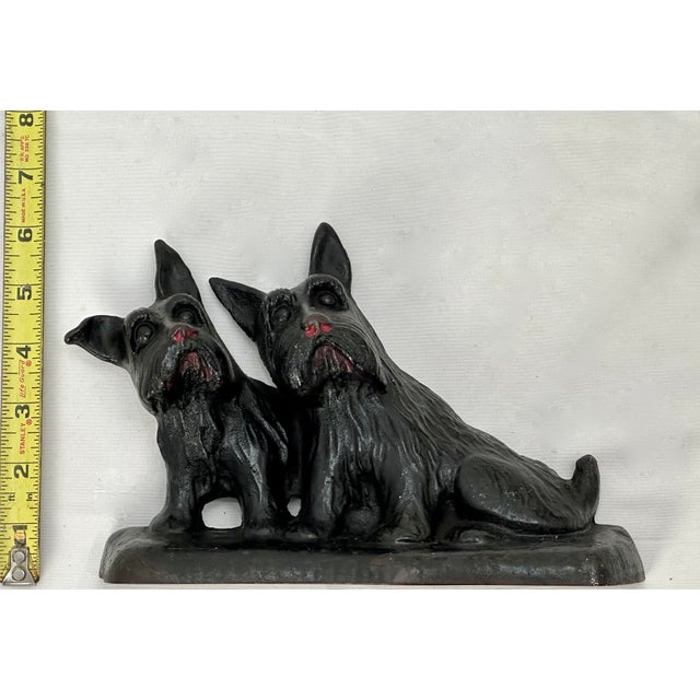 Vintage 1930s American Twin Scotties "Listen" Cast Iron Dog Doorstop Made for the Texaco Oil Co. For Sale - Image 10 of 12