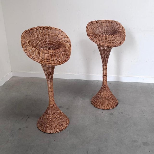 Wicker Plant Stands, 1960s, Set of 2 For Sale - Image 6 of 11